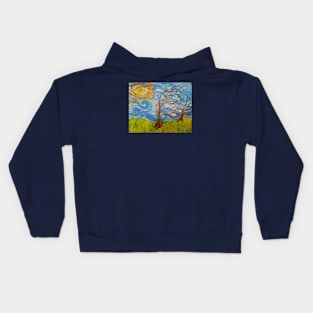 Swirley landscape with tree Kids Hoodie